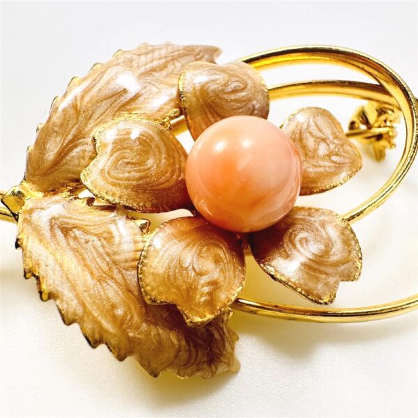 2344-Ghim cài áo-Gold color & pink coral Brooch-Như mới3