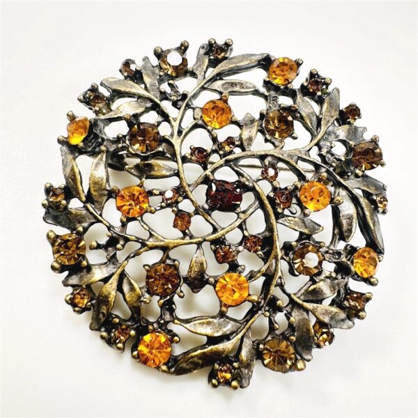 2345-Ghim cài áo-Gold tone & crystal round floral brooch-Như mới2