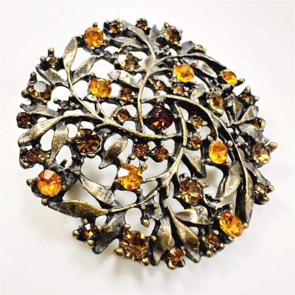 2345-Ghim cài áo-Gold tone & crystal round floral brooch-Như mới3