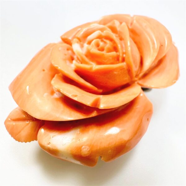 2346-Ghim cài áo/Mặt dây chuyền-Orange red coral rose carved brooch-Khá mới3
