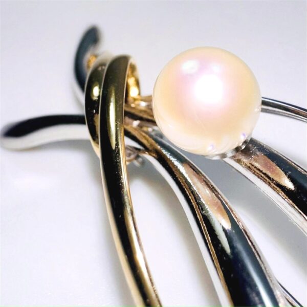 2368-Ghim cài áo-Silver gold color & pearl brooch-Như mới5