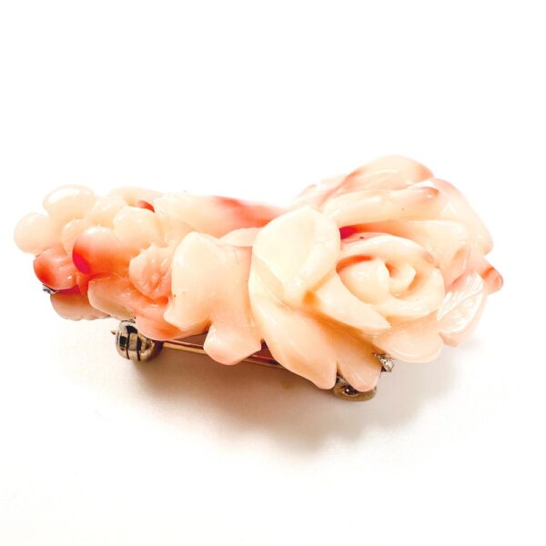 2347-Ghim cài áo/Mặt dây chuyền-Pink coral rose carved brooch-Khá mới3