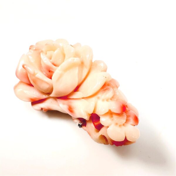 2347-Ghim cài áo/Mặt dây chuyền-Pink coral rose carved brooch-Khá mới4