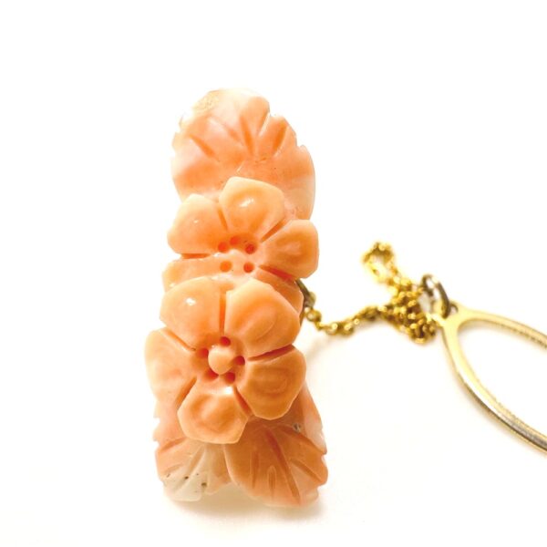 2348-Ghim cài áo-Pink coral flower carved brooch-Đã sử dụng3