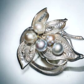 2340-Ghim cài áo-Silver & Freshwater pearl Brooch-Khá mới
