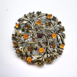 2345-Ghim cài áo-Gold tone & crystal round floral brooch-Như mới