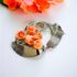 2349-Ghim cài áo-Silver color & orange coral flower carved brooch-Khá mới0