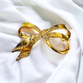2374-Ghim cài áo-Bow gold color & rhinestones brooch-Khá mới