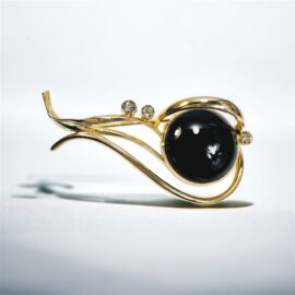 2395-Ghim cài áo-Gold color & black stone brooch-Khá mới