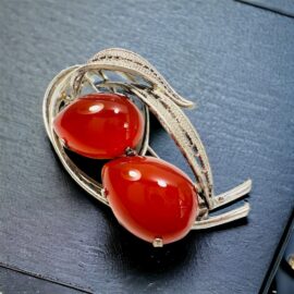 2400-Ghim cài áo-Silver color & red glass brooch-Đã sử dụng