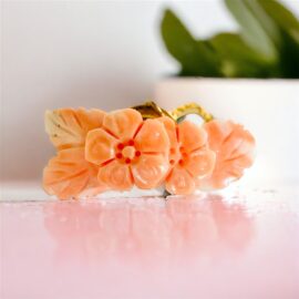 2348-Ghim cài áo-Pink coral flower carved brooch-Đã sử dụng
