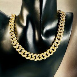 2316-Dây chuyền nữ/nam-Hiphop cuban chain gold color & crystals necklace-Như mới