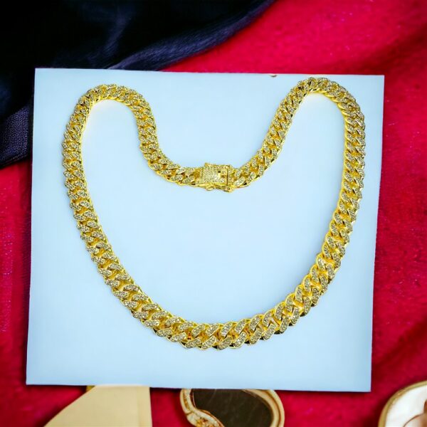2316-Dây chuyền nữ/nam-Hiphop cuban chain gold color & crystals necklace-Như mới1
