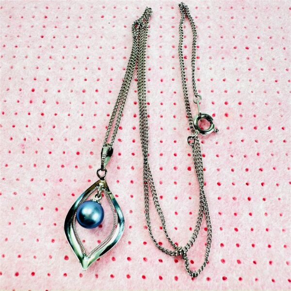 2319-Dây chuyền nữ-Blue pearl & silver color necklace-Như mới6