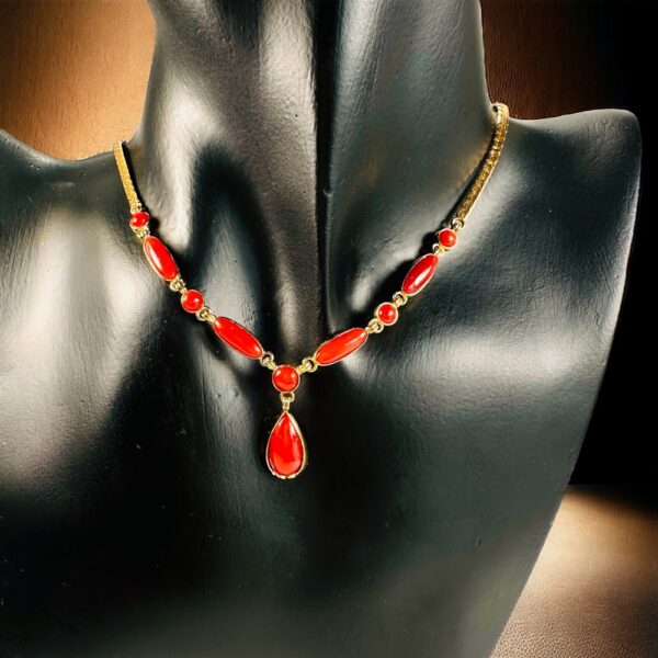 2315-Dây chuyền nữ-Red coral & gold color vintage necklace-Khá mới0