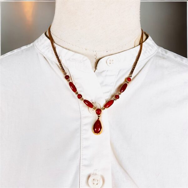 2315-Dây chuyền nữ-Red coral & gold color vintage necklace-Khá mới1