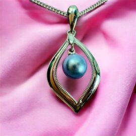 2319-Dây chuyền nữ-Blue pearl & silver color necklace-Như mới