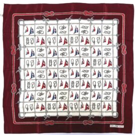 4911-Khăn tay lụa-CELINE boat silk handkerchief (~43cm x 43cm)-Khá mới
