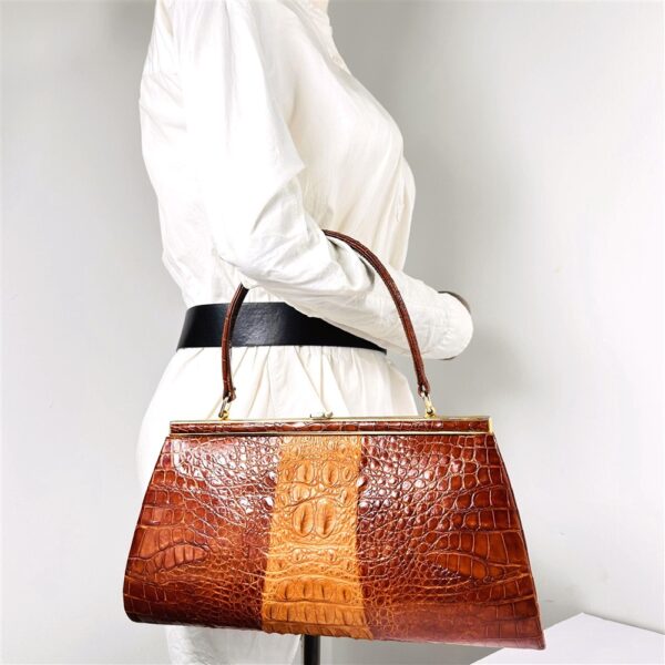 5452-Túi xách tay-CROCODILE leather vintage 1980s handbag-Đã sử dụng/Khá mới14