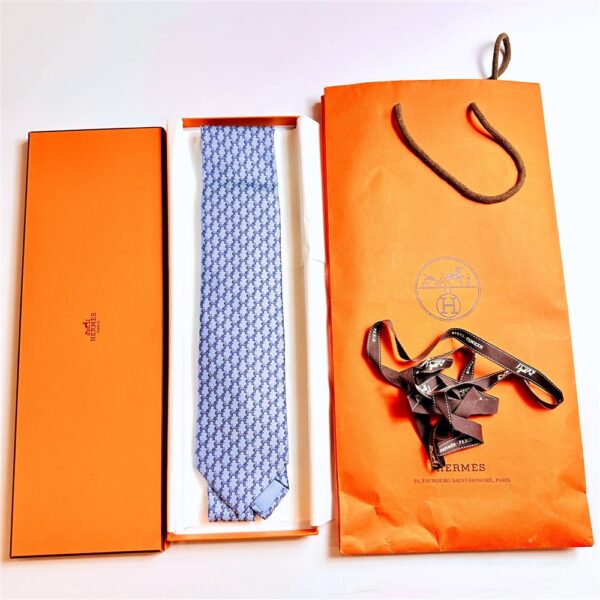 3600-Caravat-HERMES Twill Tie 8 horse pattern HTH1906 tie-Mới/Chưa sử dụng8