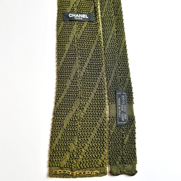 3622-Caravat/Cà vạt nam/nữ-CHANEL knitted green silk tie-Đã sử dụng/Khá sạch4